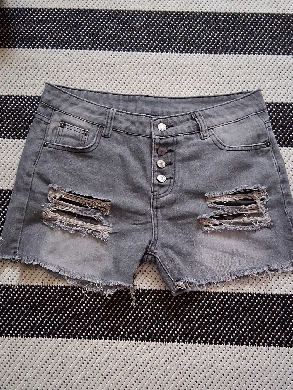 High-Rise Distressed Women's Denim Shorts - Gray